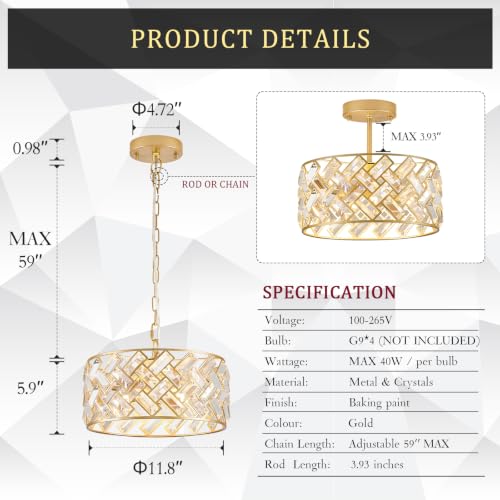 12" Gold Crystal Chandelier (Small Gold)