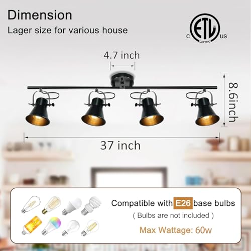 37"Rustic Track Lighting Fixtures Ceiling 4 Light Farmhouse Track Light (37")