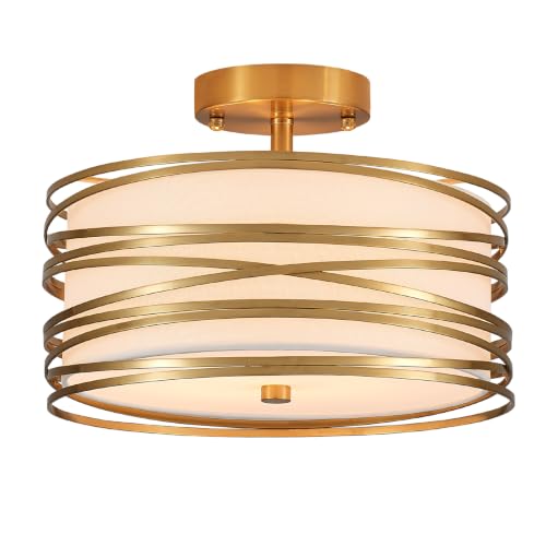 Modern Linen Semi Flush Mount Ceiling Light Fixture