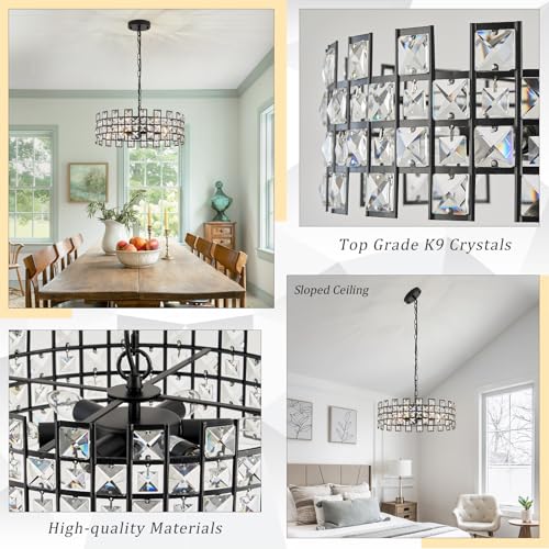 Black Crystal Semi Flush Mount Ceiling Light (Large Matte Black)