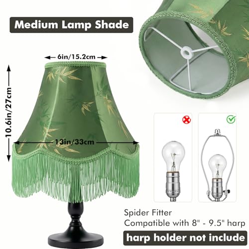 Green Bell Fringe Lamp Shades Set of 2 (Green Tassels — 2 Packs / Medium — 6" x 13" x 10.6")