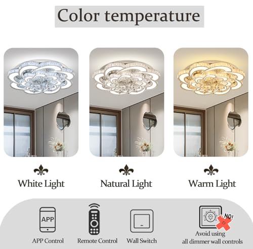40inch Chrome Crystal Chanderliers for Living Room Modern Ceiling Chandelier for Dining Room LED Dimmable Lighting 2700k 4500k 6000k (Silver / Dia 40")