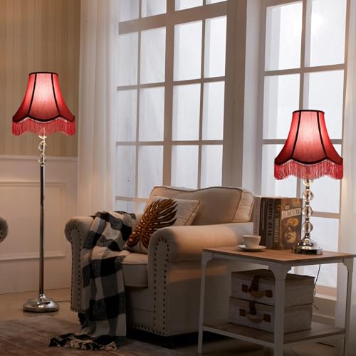 Red Silk Bell Lamp Shades (Burgundy / 2 Pack)