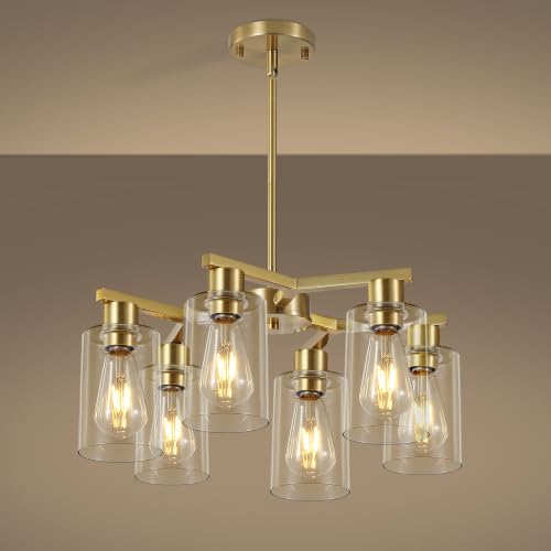 6 Light Brushed Gold Chandelier for Dining Room (Gold / 6-Lights/D20 '')