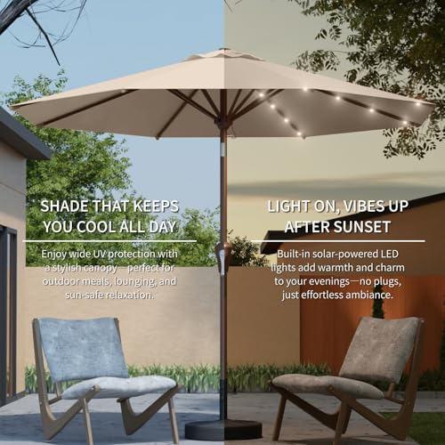10FT Solar Umbrella 32 LED Lighted Patio Umbrella Table Market Umbrella