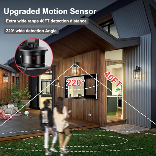 2 Pack Motion Sensor Porch Light Dusk to Dawn Outdoor Wall Light (Black 2)
