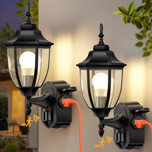 Porch Lights with Outlet (Black / 2 Pack)