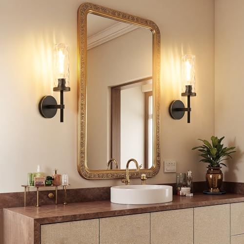 15" Knurled‑Craft Hardwired Black Gold Wall Sconce (Black-Water Ripples / 15″-2 Pack)
