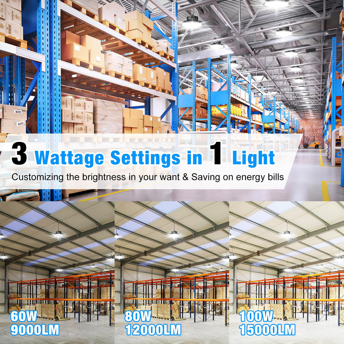 15000LM Super Bright High Bay Lights 5000K (100W-4PACK-Black)