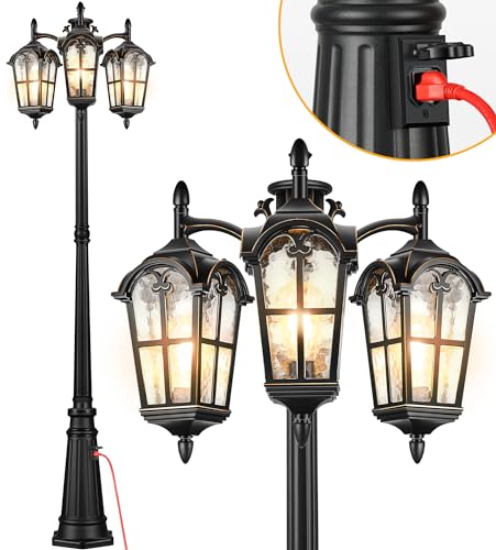 Outdoor Post Lights with Outlet (Black (Lamp Head Down with Outlet))