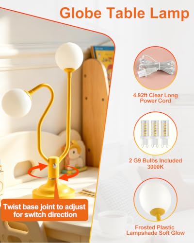 Yellow Globe Table Lamp Magic DIY Arms G9 Bulbs Included Dimmable (14-Yellow-Globe-2U-Magic DIY Arms)