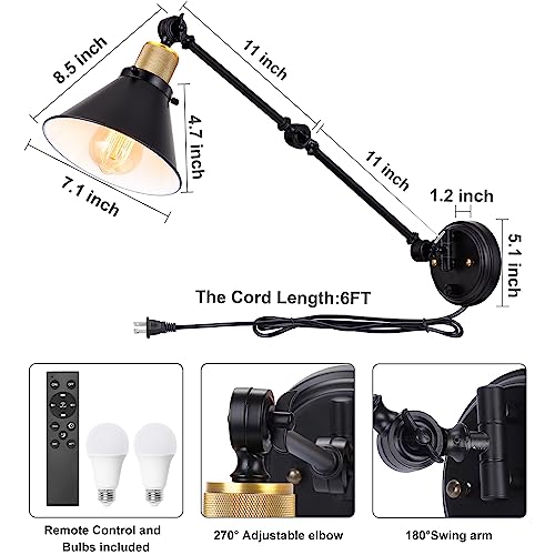 Dimmable Wall Sconce (Black / 2 Pack- (Remote+Bulbs))
