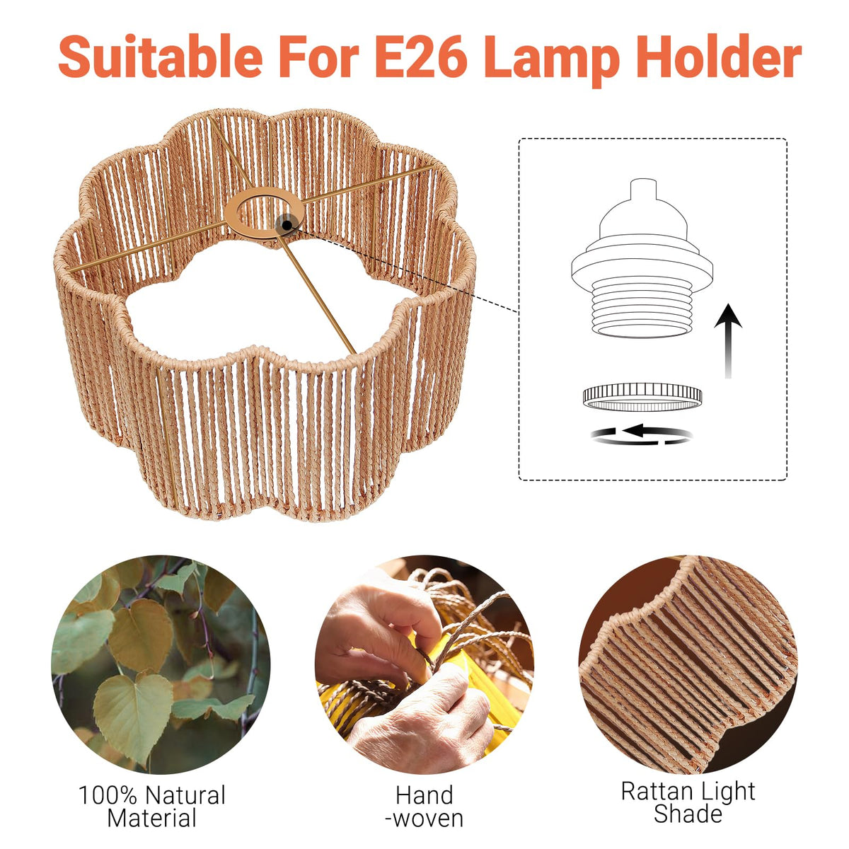 Hanging Light Lamp Shades Boho Rattan Lamp Shades (12.6 Inch Flower Lamp Shape)