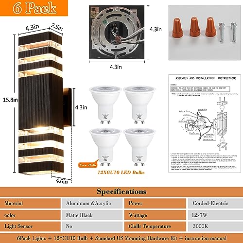 6 Pack Up and Down Wall Lights (3-tier 15.8 Inches)
