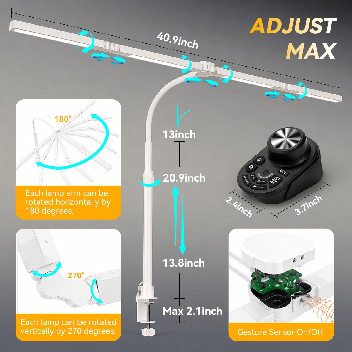 Adjustable LED Desk Lamp with Clamp & Remote (White)
