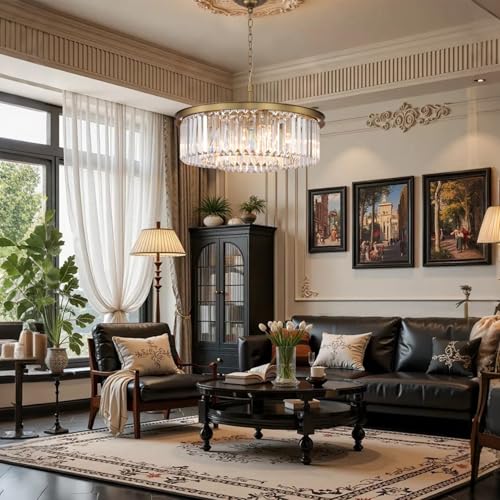 Crystal Chandelier Pendant Ceiling Lights Gold Chandeliers Lighting Fixture for Dining Living Room Foyer Hallway 8 (Copper / 24 Inch)