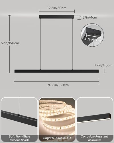 70.8in Linear Pendant Light Kitchen Island (Black-Liner / 70.8in)