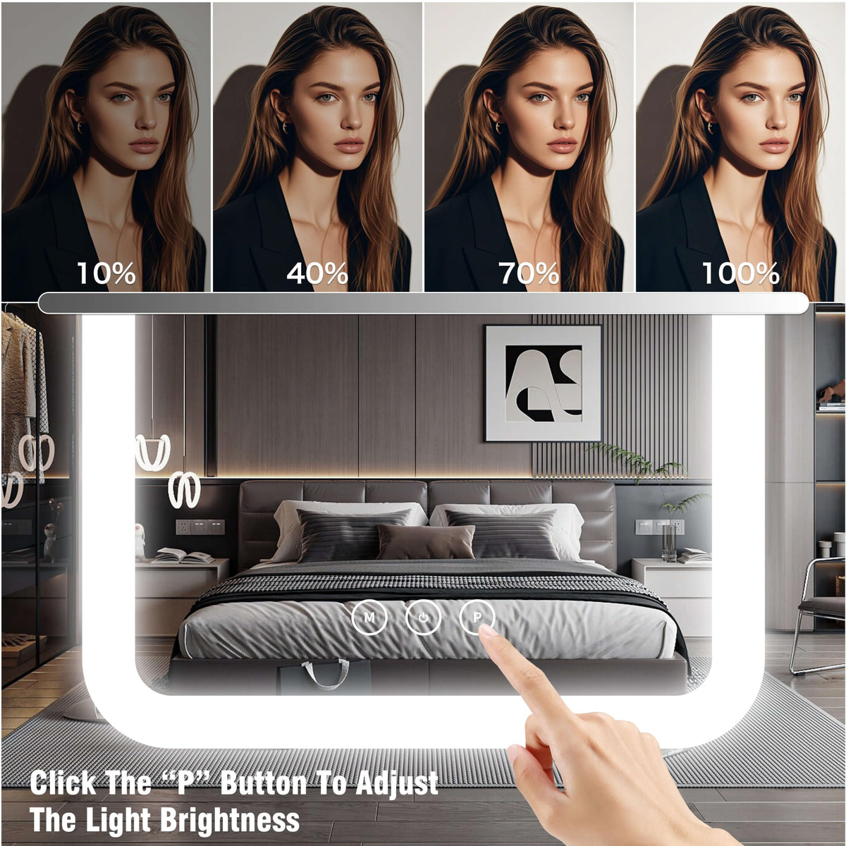 Vanity Mirror with Lights (Black / 16.7"L x 13.1"W)