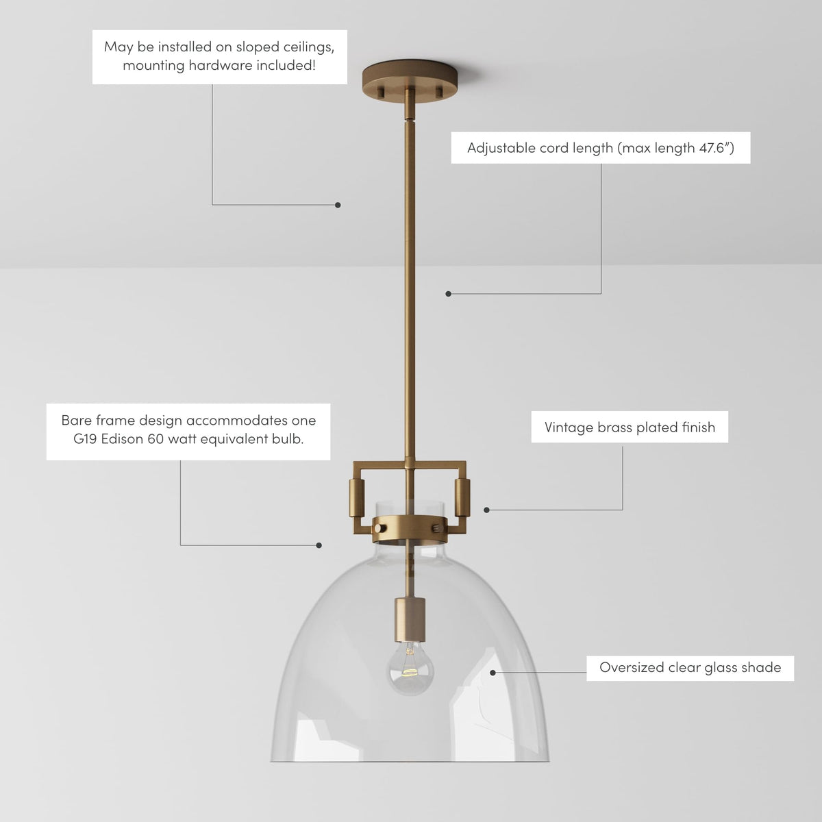 Leigh Pendant Lighting (Vintage Brass/Clear / Set of 1)