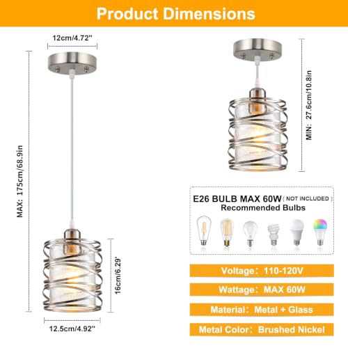 Brushed Nickel Modern Pendant Light for Kitchen Island Over Sink (Brushed Nickel Seeded Glass / 1 Light)