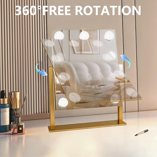 Vanity Mirror with Lights (Gold / 12"L x 14"W)