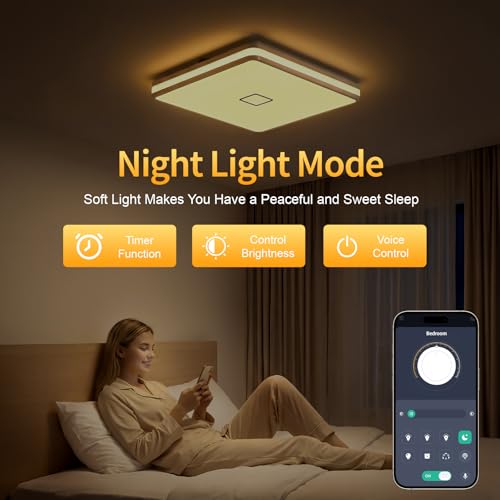 LED Flush Mount Ceiling Light Fixture Dimmable with App Control (12.8 inch Square-3000K-5000K Adjustable)