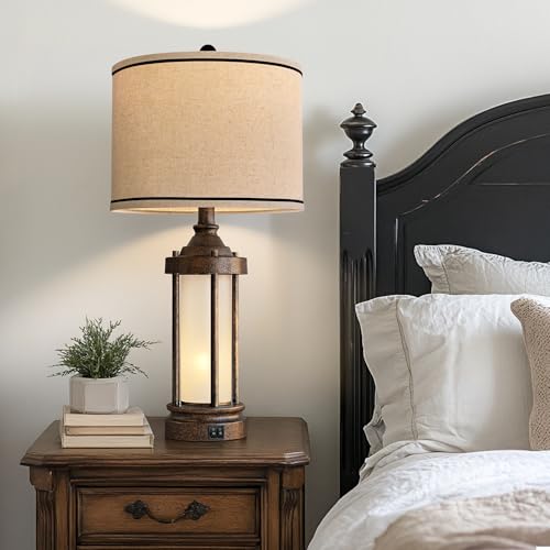 25'' Table Lamps Set of 2 for Living Room Bedroom Farmhouse Metal Lamps with 2 USB Ports (Antique Bronze)