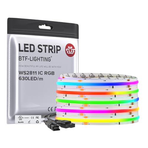 16.4FT WS2811 Smart IC RGB DC12V FCOB COB LED Strip Light (White PCB / 16.4FT)