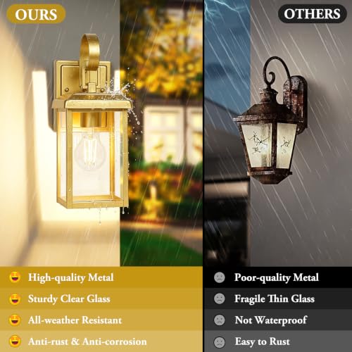 2 Pack Outdoor Wall Light Fixtures (Gold / 12.8")