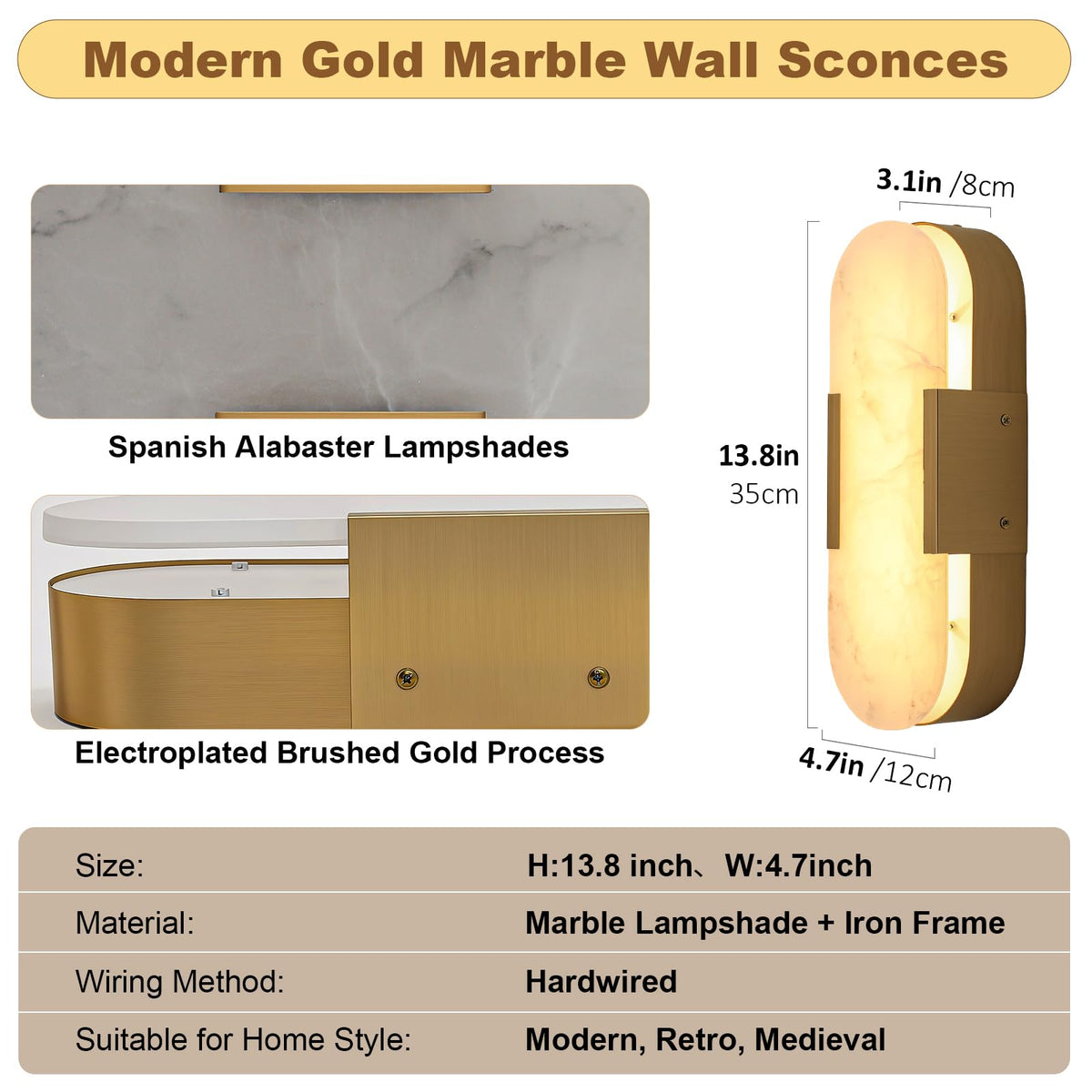 Alabaster Wall Sconces (Gold-1 Pack)