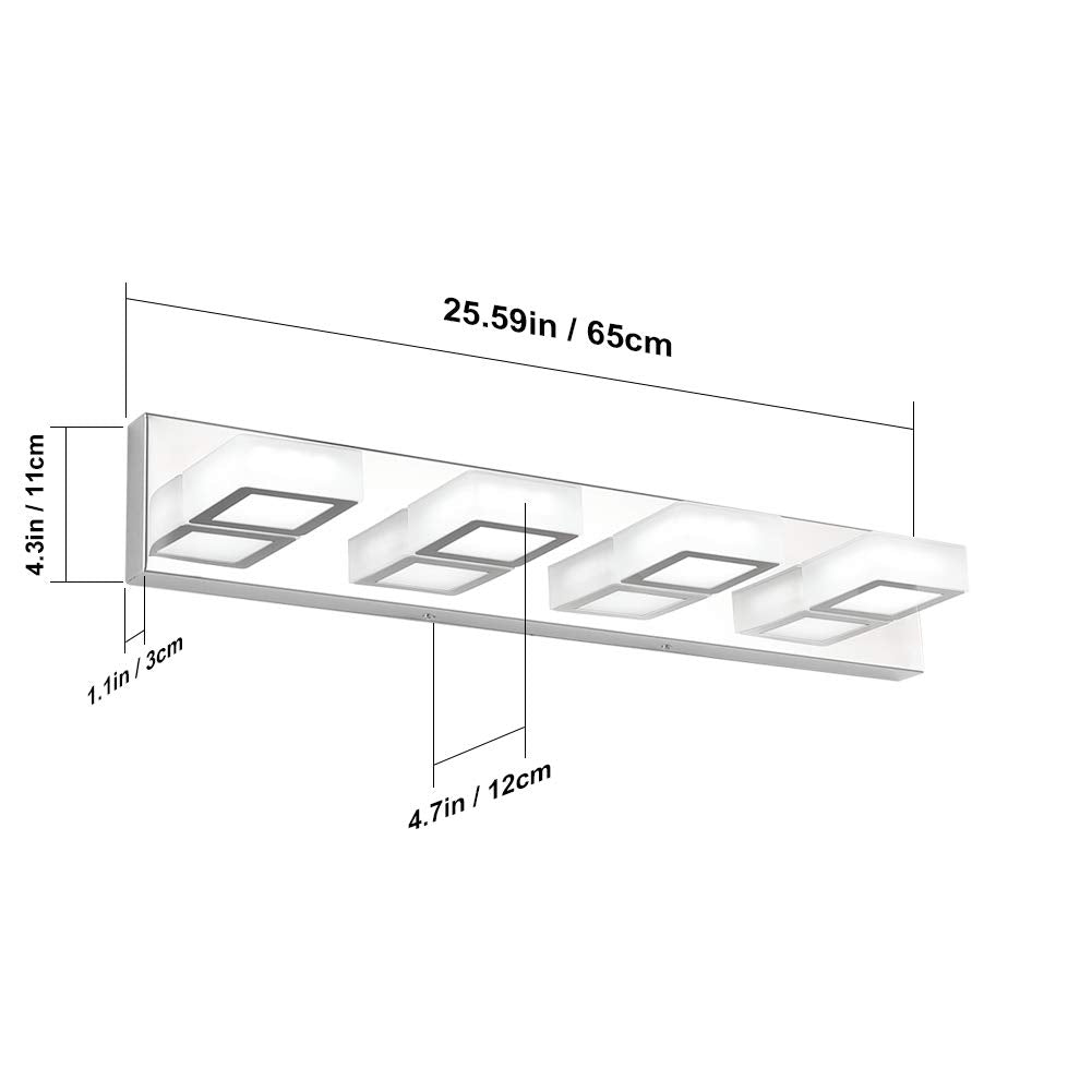 LED Modern Vanity Light Bathroom Vanity Lights Over Mirror Acrylic Bathroom Wall Light Fixtures Cool White 6000K (Chrome-White light / 26 inch)