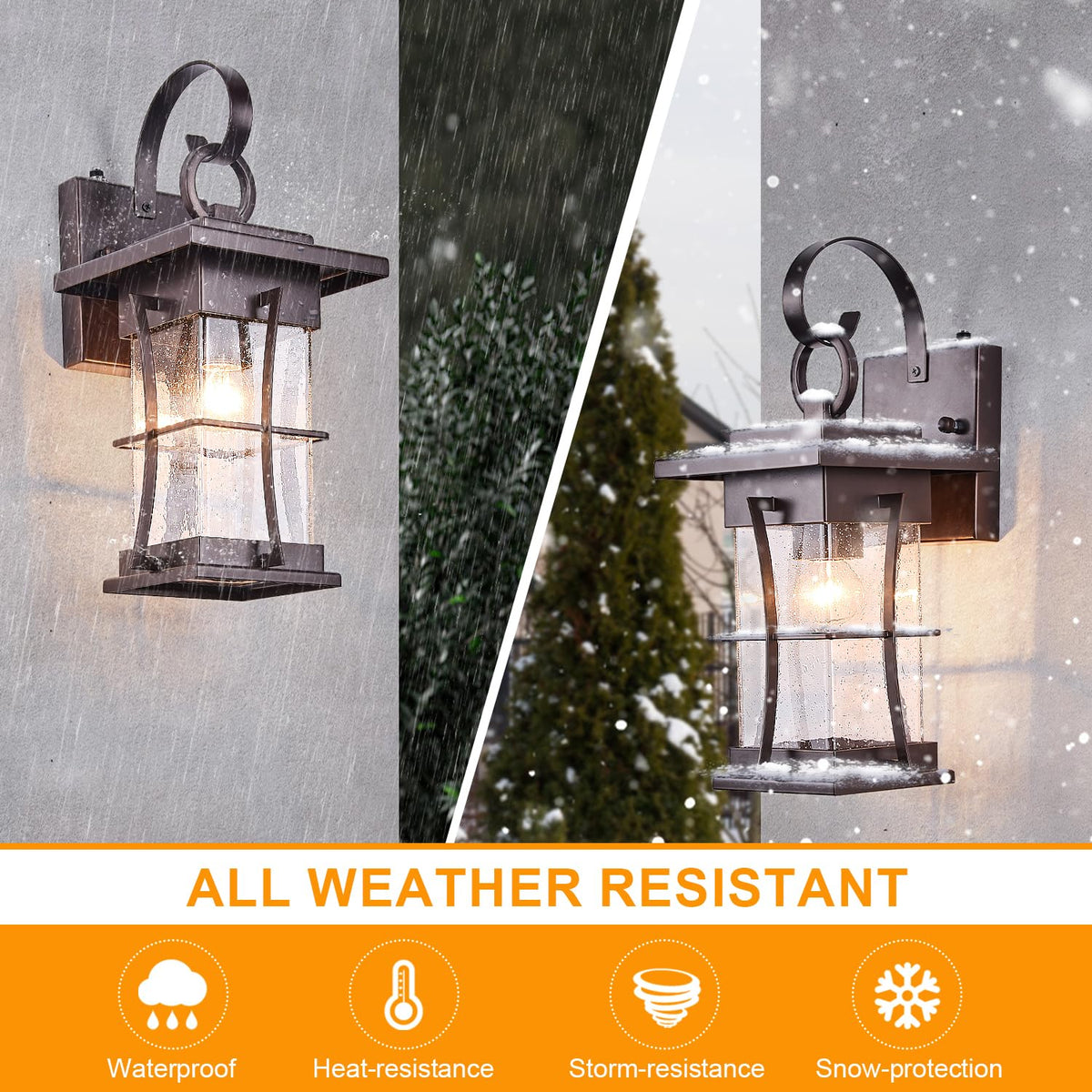 2 Pk Oil Rubbed Bronze Outdoor Sconces Light with Dusk to Dawn Sensor Photocell Exterior Porch Lanterns Outside Wall Lamps Waterproof Brown Metal with Seeded Glass Coach Light Fixtures for House (Oil-Rubbed Bronze / Medium)
