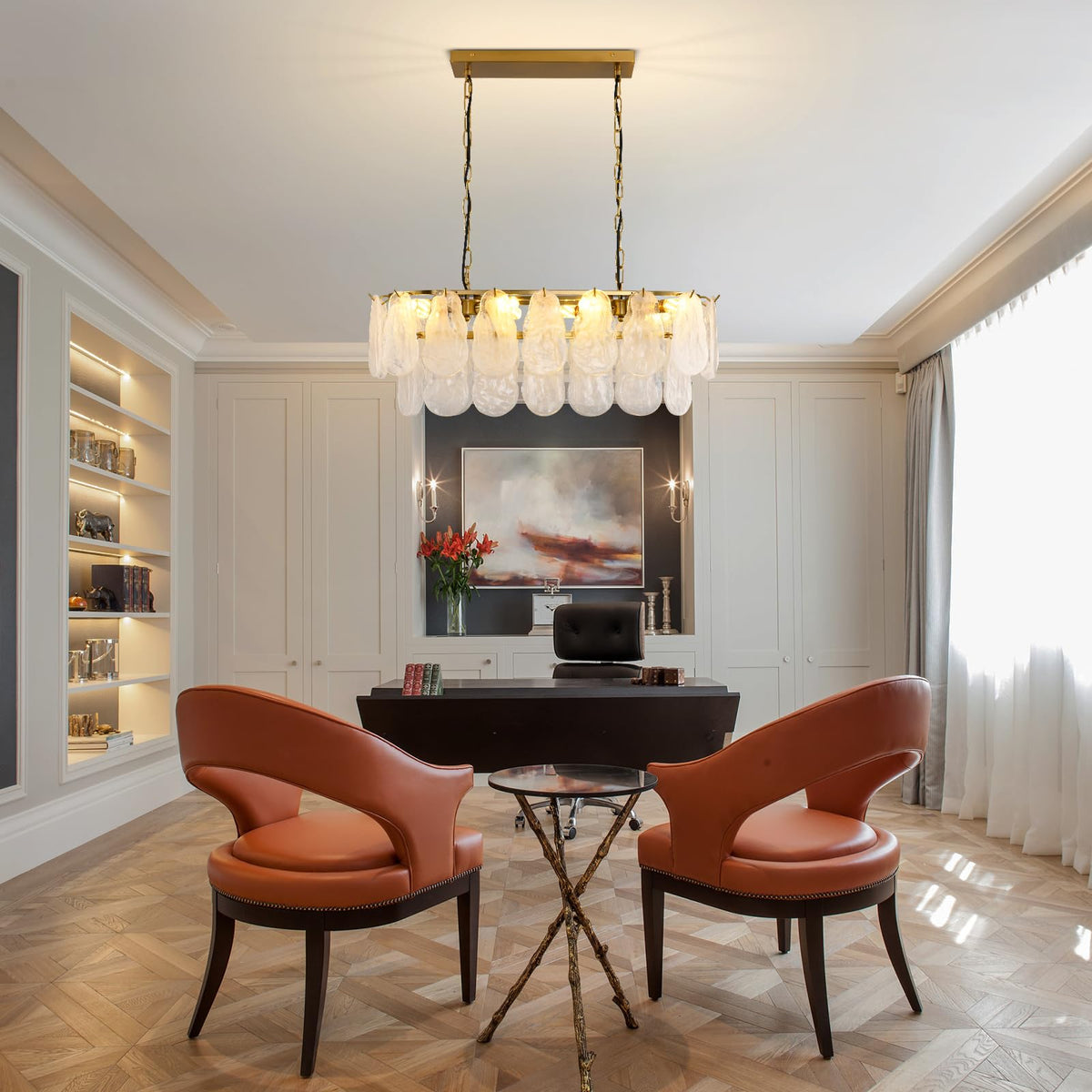 Gold Rectangle Chandeliers for Dining Room Modern Island Light Crystal Cloud Glass 8 (Gold / 31.5 inches)