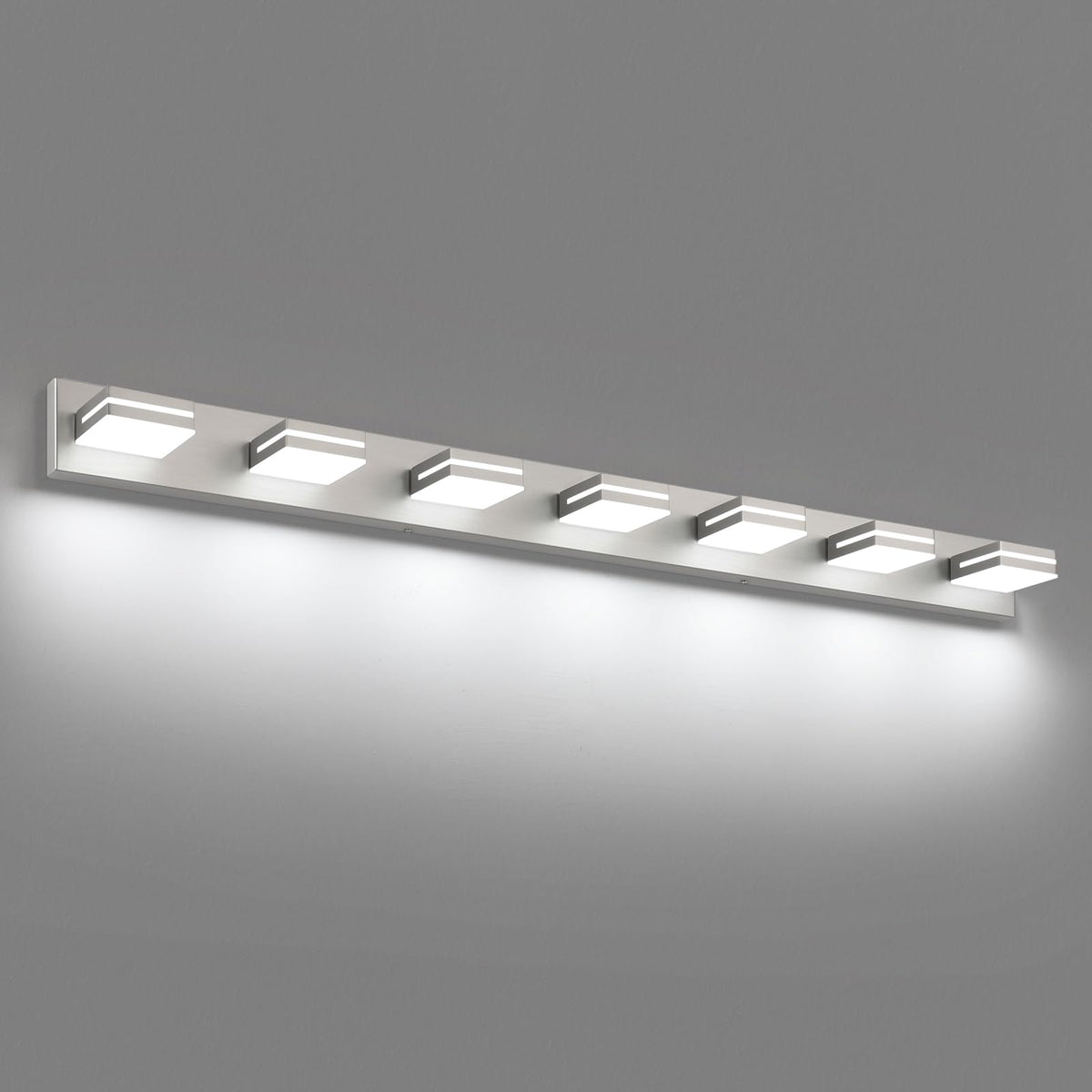 LED Modern Bathroom Vanity Light Fixtures (7-Light, 55-Inch / Nickel, White)