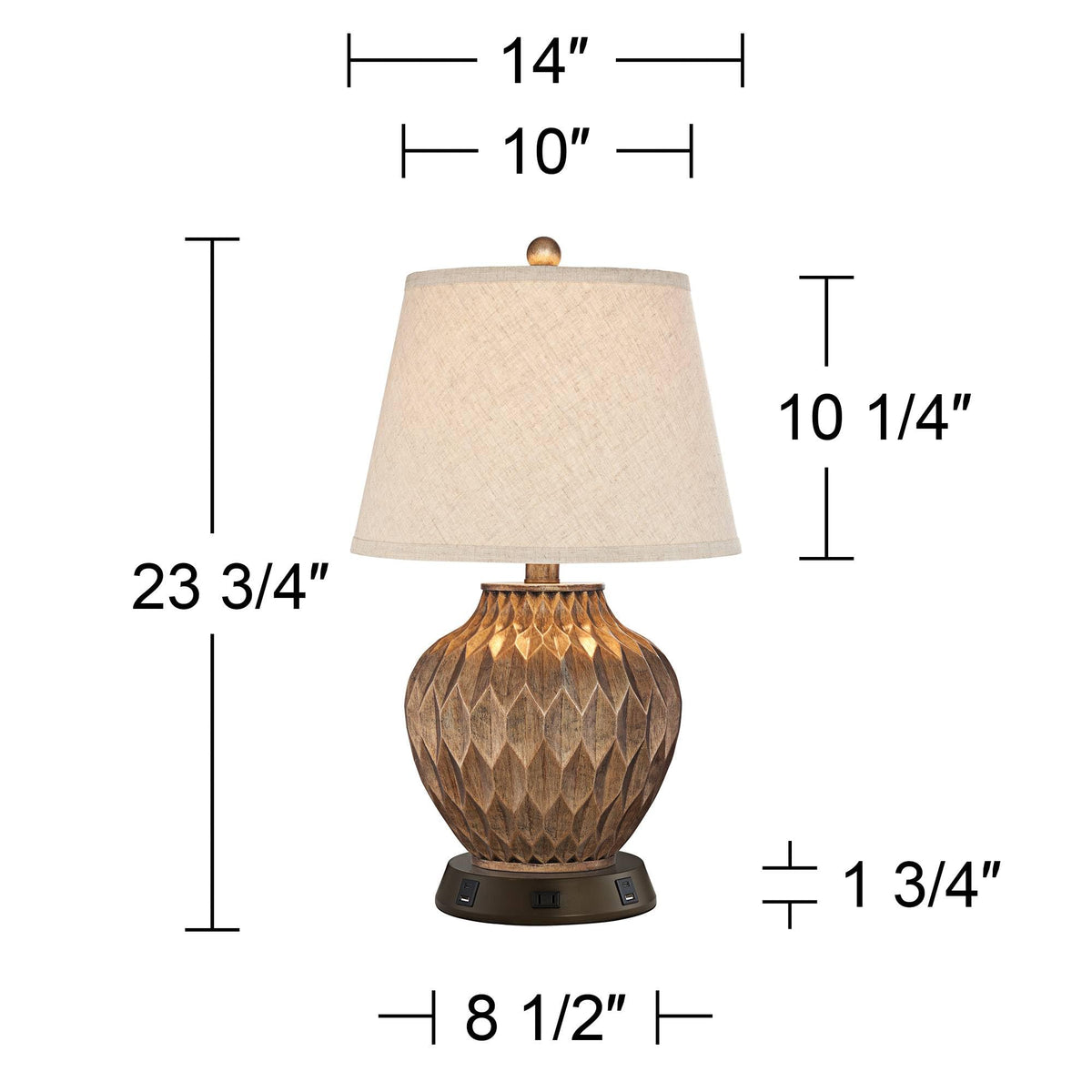 Buckhead 22" High Table Lamp Brown USB Workstation Base Warm Bronze Urn (Bronze with USB Workstation Base - Single)