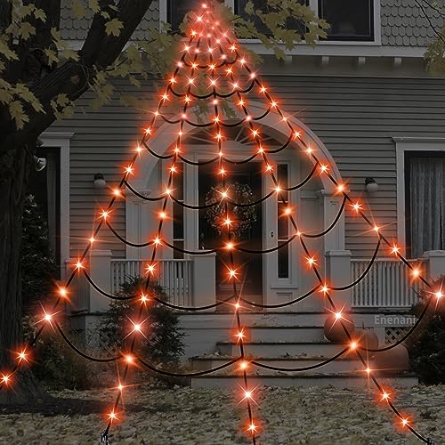 16.4FT Giant Spider Web Lights Halloween Decorations Outdoor 135 LED Light Up House Yard Garden