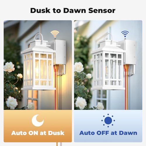 Outdoor Wall Lights with GFCI Outlet (White / D2D 2-Pack)