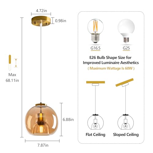 Amber Glass Pendant Light Kitchen Island (Amber(7.87 in) / 1-Pack)
