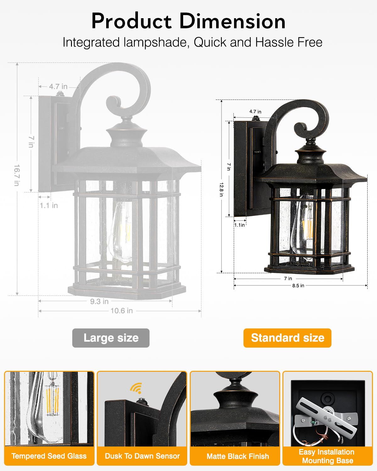Oil Rubbed Bronze Outdoor Light Fixture (Oil-Rubbed Bronze / 12.4 in Dusk to Dawn 1 Pack)