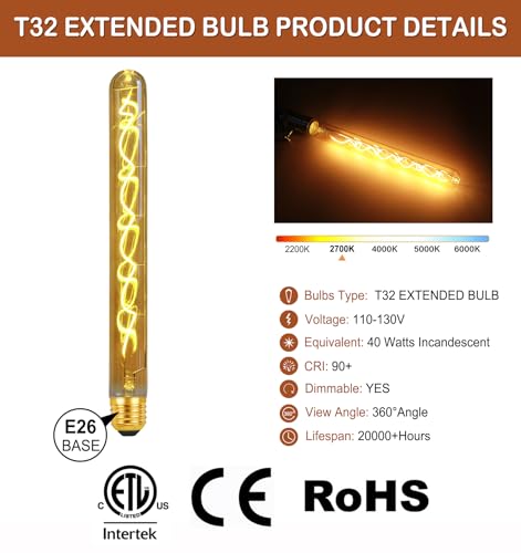 4W Filament 2700K Warm Lights (Goldent32 Extended Bubble Lights(dimmable))