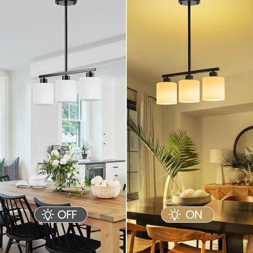 3 Light Black Kitchen Island Lighting (Black & Milky White Glass / 3 Light)