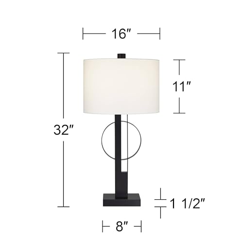 Galaxy 32" Large Table Lamp Black Geometric Base Dual USB Sculptural