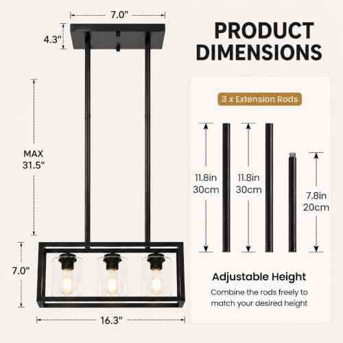 3 Light Black Kitchen Island Lighting (Black 01 & Clear Glass / 3 Light)