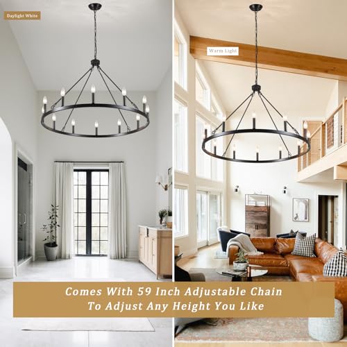 Wagon Wheel Chandelier Modern Farmhouse Chandeliers for Dining Room Light Fixtures Over Table Rustic Pendant Light for Living Room Kitchen Island