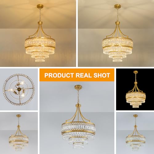 20'' Modern Gold Crystal Chandeliers Kitchen Island Light Fixture Crystal Glass Pendant Light for Dining Room Foyer Entryway Bedroom Hallway Kitchen Bar (Gold)