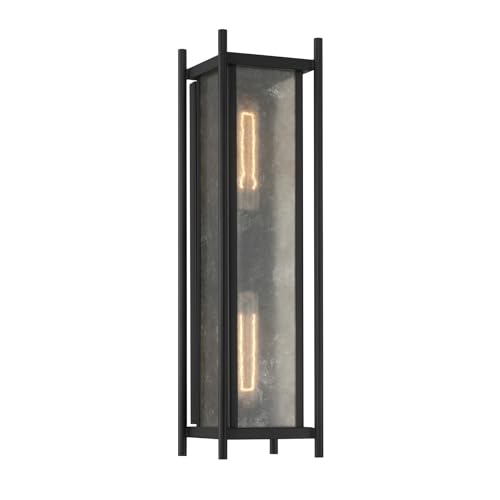 5-3805-BK Jacobs Mid-Century Modern Clear Mica Glass Outdoor Wall Lantern, 2-Light 120 Total Watts, 22" H x 6" W, Matte Black (22" Height / Matte Black)