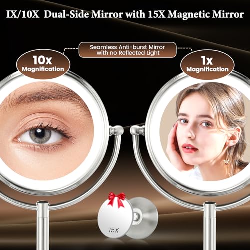 Professional 8.5" Large Lighted Makeup Mirror with Brighter Lights (Pearl Nickel)