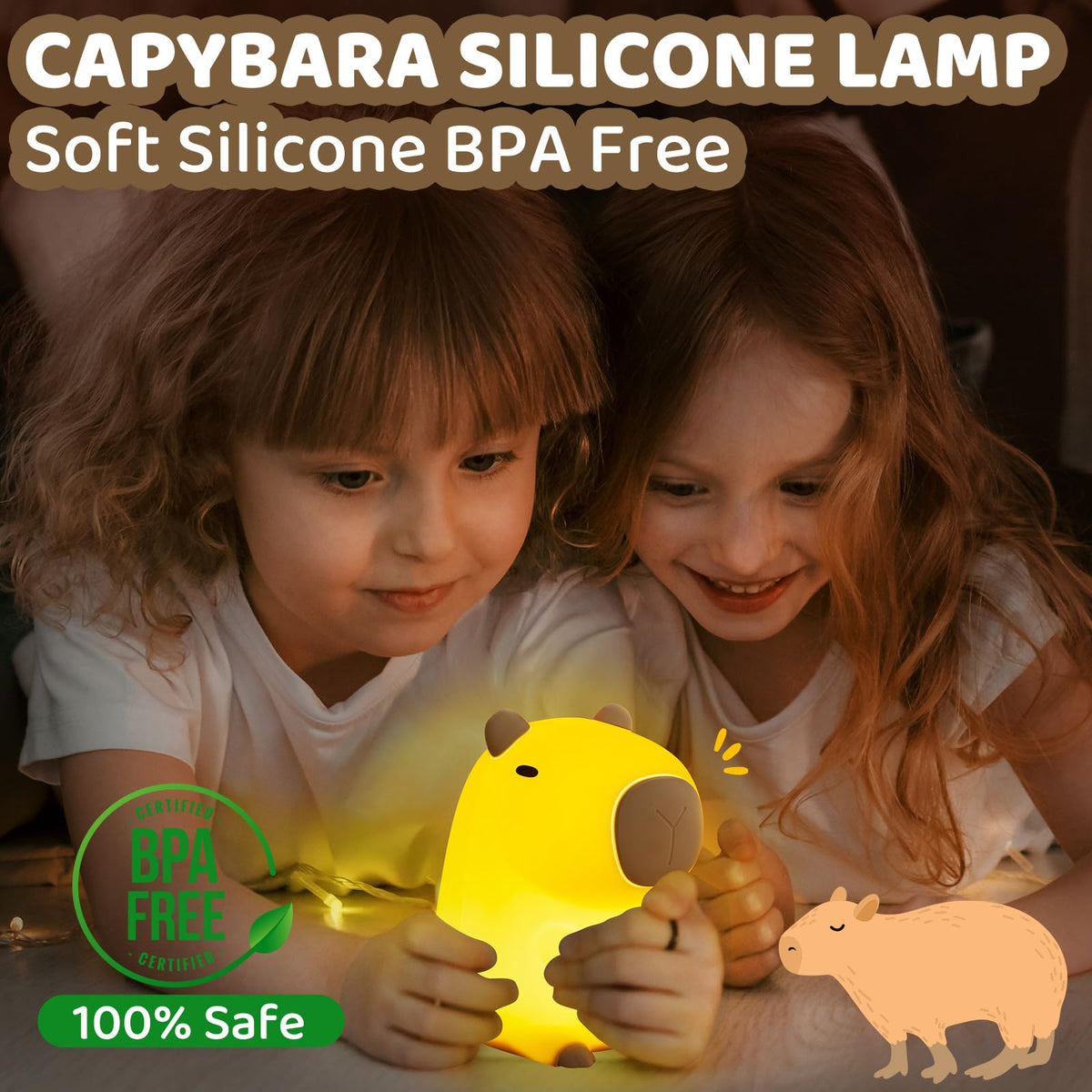 Huggwaii Squishy Capybara Night Light for Kids (Brown-1)