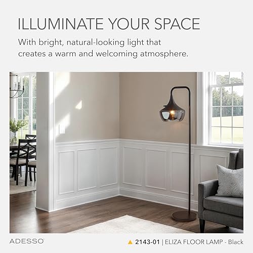 Floor Lamp Black & Smoked Glass Dome (Black / Floor Lamp)