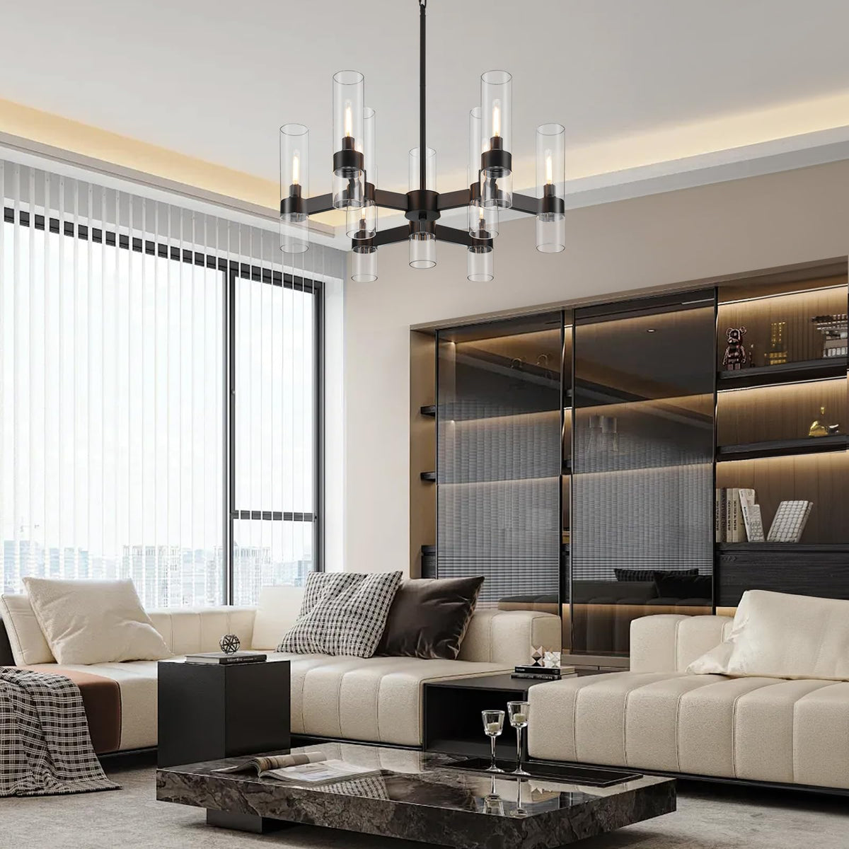 9 Light Black Chandelier (Black / 9-Light L28'')